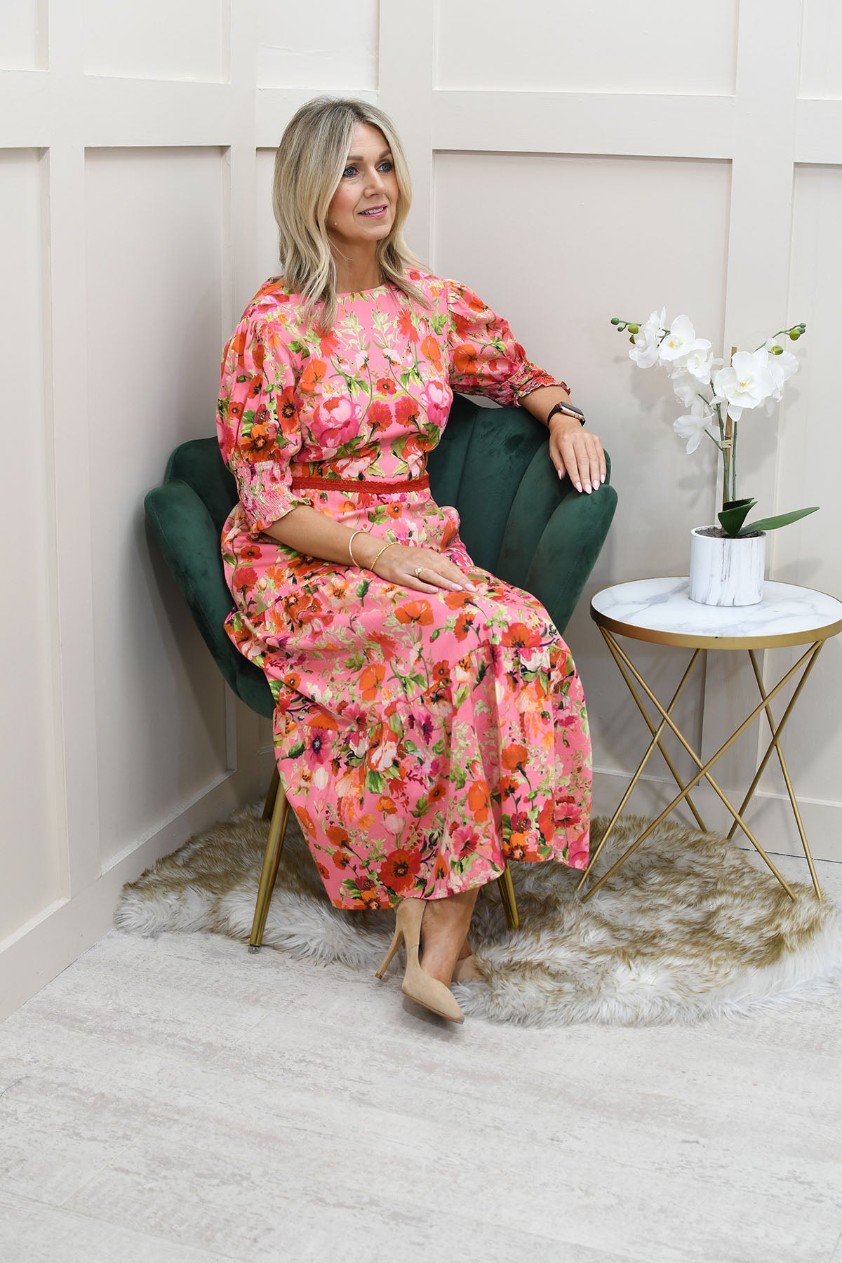 Hope & Ivy Puff Sleeve Maxi Dress with Box Back - Pink