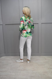 YEW Green, Pink & Green Jungle Print Top with Zip Neck Detail - 3842 Paula