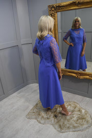 Lizabella Azure Dress with Sheer Embossed Overlay & Dipped Hem - L-24SS-7349-40