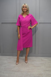 Lizabella Hot Pink Dress with Wrap Effect & Pleat Detail - L-24SS-2885-40