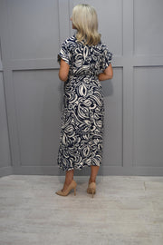 Melya Melody Navy & Cream Button Down Linen Dress - R817
