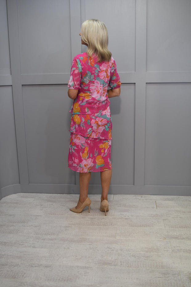Sunday Pink Floral Print Dress with Layered Ruffle - 124-6070-6045-0