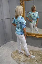 Rabe Blue & Green Tropical Print Top With Diamante Detail-52-123354