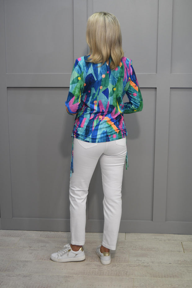 YEW Multicolour Abstract Print Top With Drawstring Side Detail- 3944 Buffy