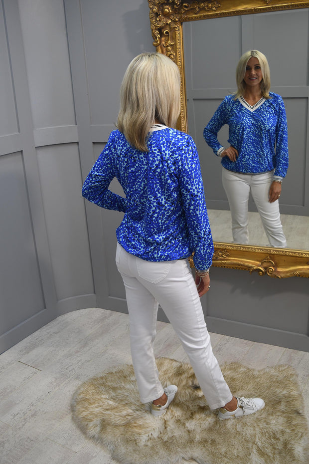 YEW Multi-Tonal Blue Spot Print Top With Sports Cuff- 3825 Libby
