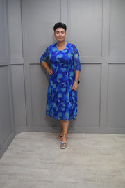 Avalon Royal Blue & Green Floral Print Dress With Bolero- Bol 726