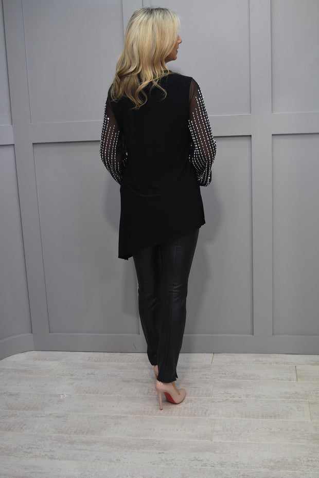 Joseph Ribkoff Black Tunic with Sheer Sleeve and Stud Detail - 233002