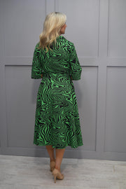 Coco Doll Lime &amp; Black Abstract Print Dress with Tie Waist Detail - Erin 418
