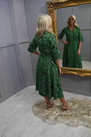 Coco Doll Lime &amp; Black Abstract Print Dress with Tie Waist Detail - Erin 418