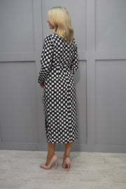 Carla Ruiz Black & Cream Checkered Dress with Ruched Detail - 50057