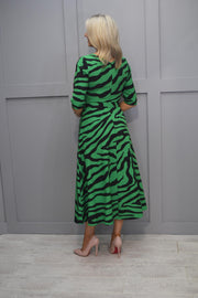 Kate Cooper Green & Black Print Aline Dress with Belt- KCAW23159