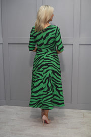 Kate Cooper Green & Black Print Aline Dress with Belt- KCAW23159