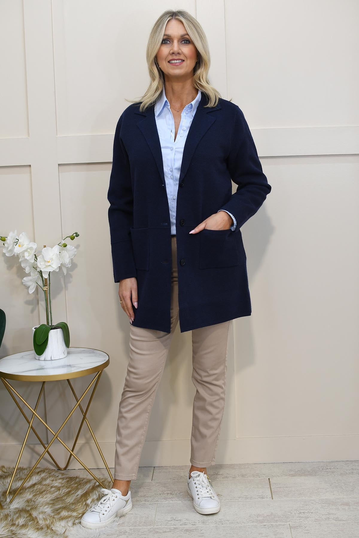 Barbara Lebek Lapel Cardigan With Pockets- Navy 46650052