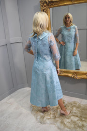 4620 Lizabella Aqua Dipped Hem Dress with Lace Overlay- L-23AW-7317-07