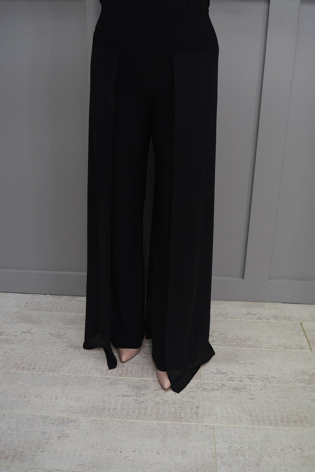 4637 Joseph Ribkoff Black Palazzo Style Trouser with Sheer Overlay- 233773 11