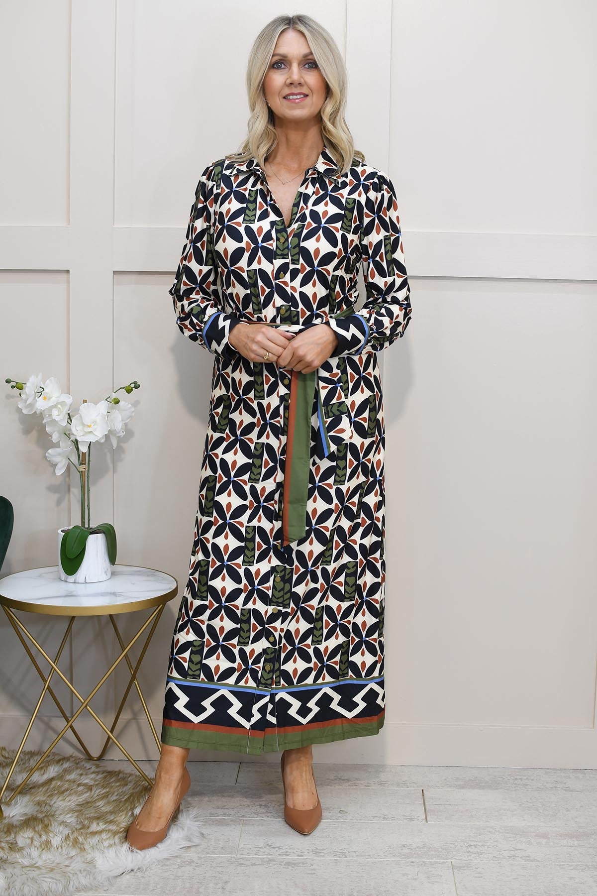 K.Design Abstract Floral Maxi Dress With Belt