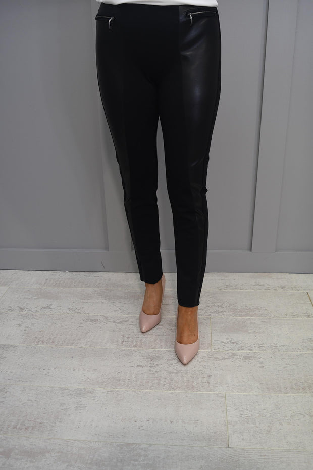 4639 Joseph Ribkoff Black Trousers with Leather Panel & Zip Pocket Detail- 233012 11