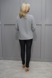 4642 Betty Barclay Grey Knit Sweater with Shimmer Sleeve & Tie Detail- 5955/2142 9707