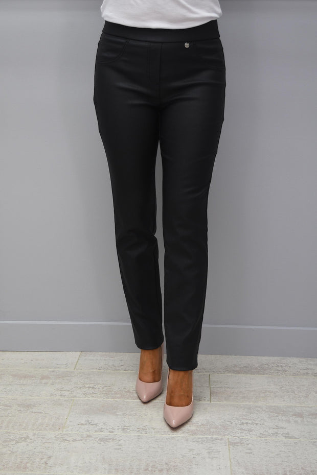 Robell Rose Black Slim Fit Leatherette Trousers - 51462 54344 90
