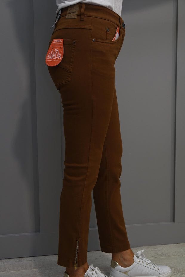 Zerres Sensational Tan Brown Jeans With Side Zip Detail - 2005 559 025