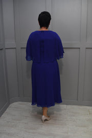 Lizabella Royal Blue Cape Dress With Diamante Detail - L22AW-2533-20