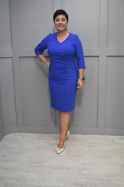 Via Veneto Royal Blue 3/4 Length Sleeved Dress With Ruched Detail - V3741