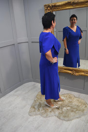 Ella Boo Royal Blue Aline Dress With Puff Cape Sleeve - 2198 40
