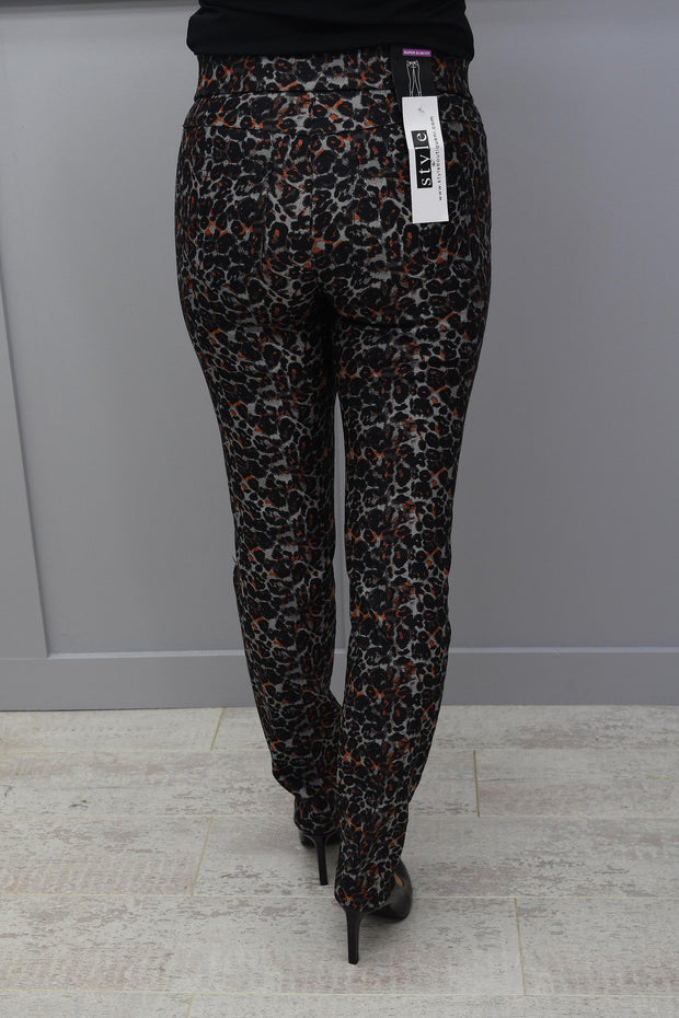 Robell Rose Leopard Print Orange & Grey Trousers - 52512 54470 93