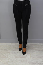 Robell Mimi Black Striped White Trousers & Zipped Pockets - 52476 54788 90