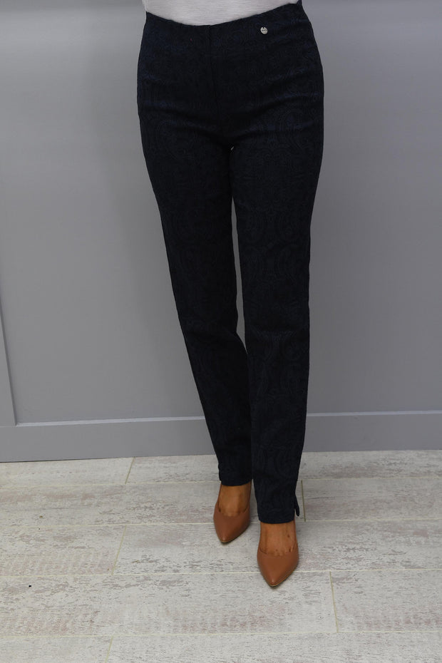 Robell Marie Navy Jacquard Trousers - 51412 54145 69