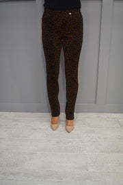 Robell Rose Full Length Black & Tan Leopard Print Trouser - 52625 54458 29