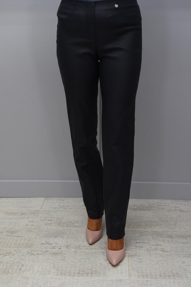 Robell Bella Navy Faux Leather Full Length Trousers - 51559 54344 69