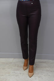Robell Rose Burgundy Slim Fit Leatherette Trousers - 51462 54344 58