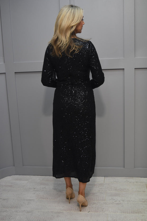 Marc Angelo Black Sequin Dress With Wrap Effect - MA810460