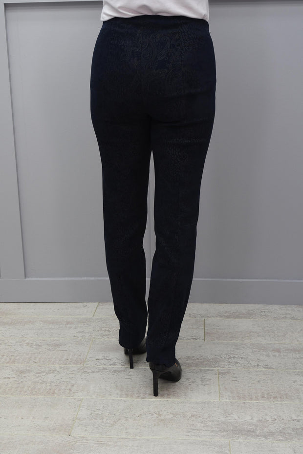 Robell Marie Self Pattern Suedette Navy Trouser - 51412 54669 69