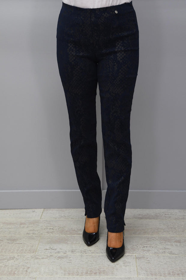 Robell Marie Navy Patterned Trousers - 51412 54825 69