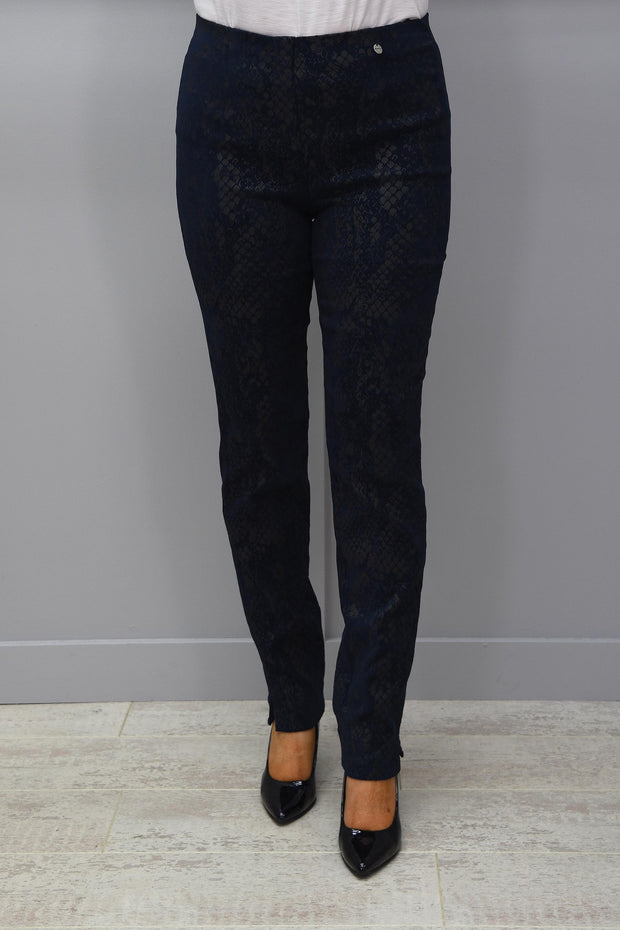 Robell Marie Navy Patterned Trousers - 51412 54825 69