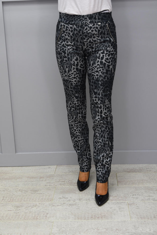 Robell Nena Leopard Print Grey Trousers - 52545 54762 93