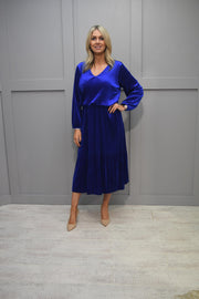 Kyla Royal Blue Velvet Plisse Dress - 7874