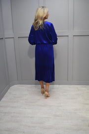 Kyla Royal Blue Velvet Plisse Dress - 7874