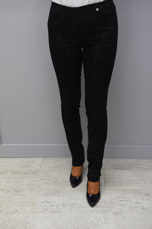 Robell Rose Black Patterned Full Length Trouser Super Slim Fit - 51673 54825