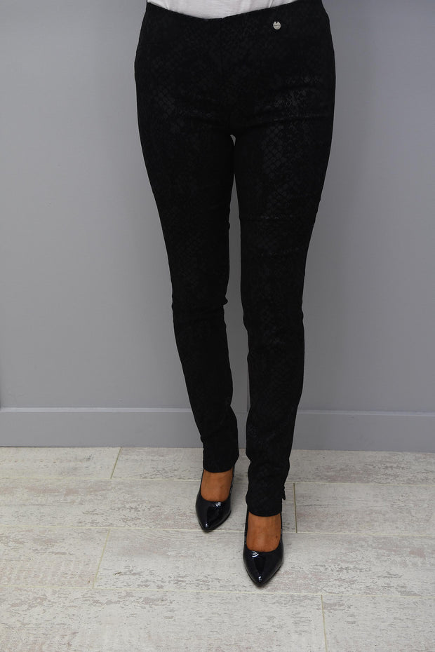 Robell Rose Black Patterned Full Length Trouser Super Slim Fit - 51673 54825