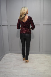 Marc Angelo Red Sequin Top With Dipped Back - MA82522