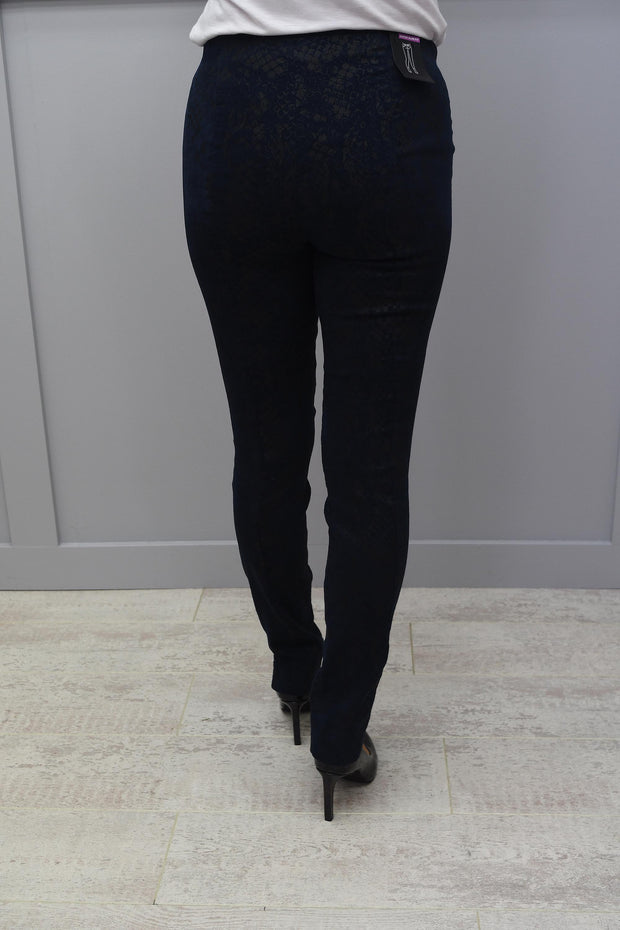 Robell Rose Navy Patterned Full Length Trousers Super Slim Fit - 51673 54825 69