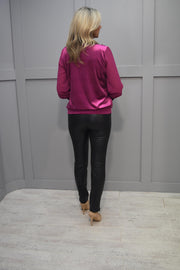 Fm Collection Fuschia Pink Sparkle Cowl Neck Long Sleeve Top - 2647 Evelyn