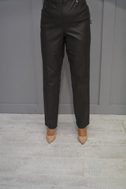 Robell Bella Khaki Faux Leather Full Length Trousers - 51559 54344 88