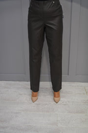 Robell Bella Khaki Faux Leather Full Length Trousers - 51559 54344 88