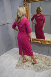 Cassandra Royal Magenta Pink With Roll Neck & Diamante Detail - Jolo 230