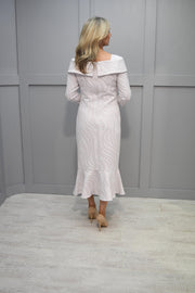 Cassandra Pale Pink Embossed Shawl Collar Fishtail  Dress - Sony 210