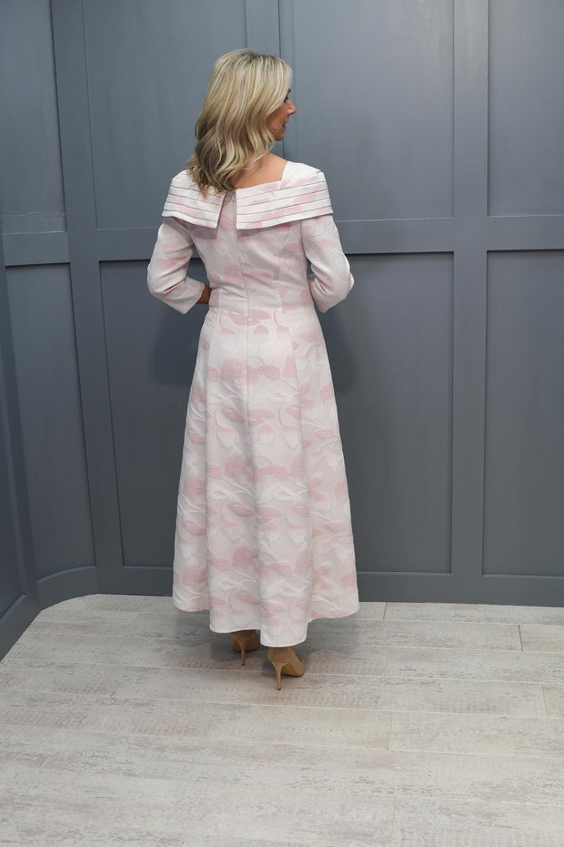 Cassandra Pale Pink Dress Enhanced With Blush Pink Leaf Pattern - Sinels